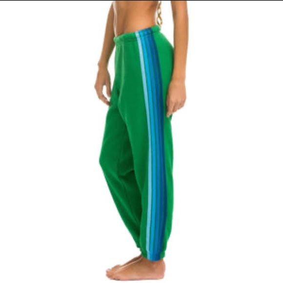 Aviator Nation Pants - Aviator Nation Green Joggers with Blue Accents